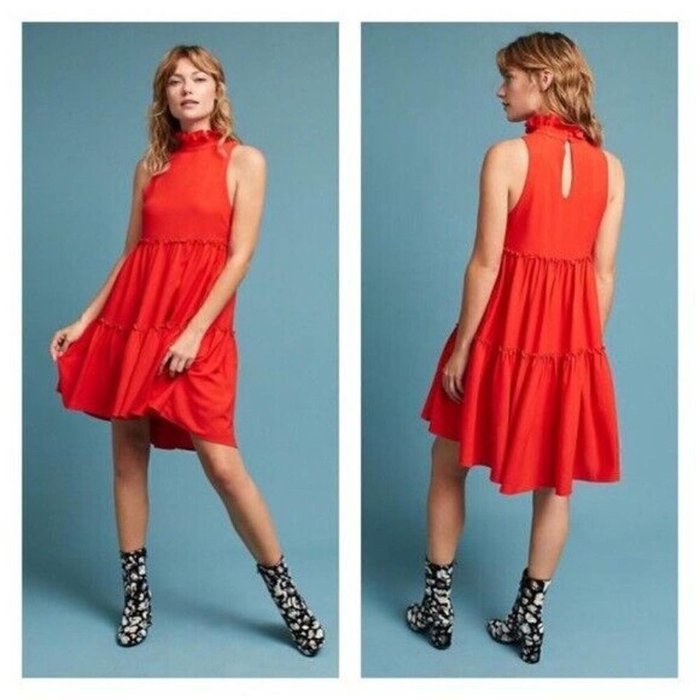 Elliatt Sonnet Coral Red Tiered High Neck sleeveless swing dress size small
